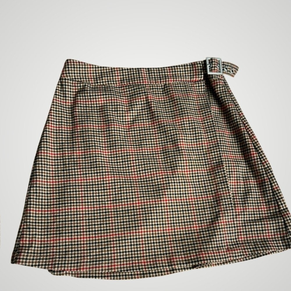 John Galt California Plaid Belted Mini Skirt Brown Red Women's Size Small